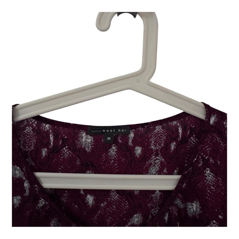 West Kei Burgundy Snakeskin Print Front Tie Long Sleeve Blouse Womens Medium - Picture 3 of 5